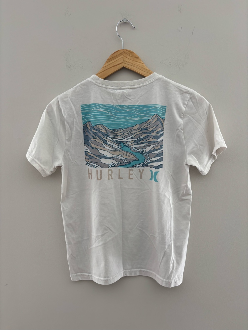 Hurley White Graphic Tee Youth XL Boys Short Sleeve T-Shirt Teal Logo